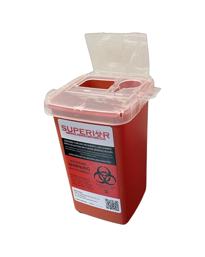 1-quart red Superior phlebotomy sharps container with hinged lid