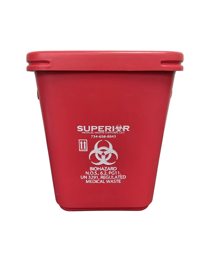 28-gallon red UN3291 biohazard waste bin with liner and lid