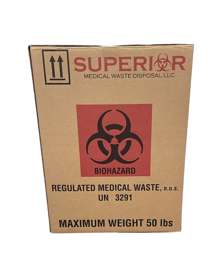 Large corrugated UN3291 biohazard waste box with red liner
