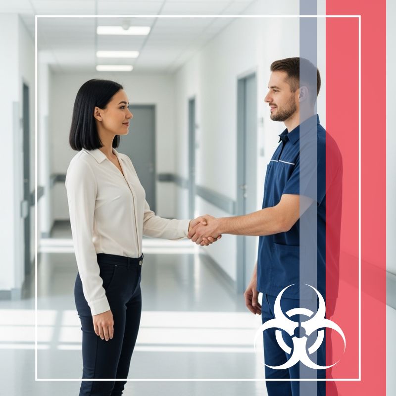 handshake between a service technician and a clinic manager