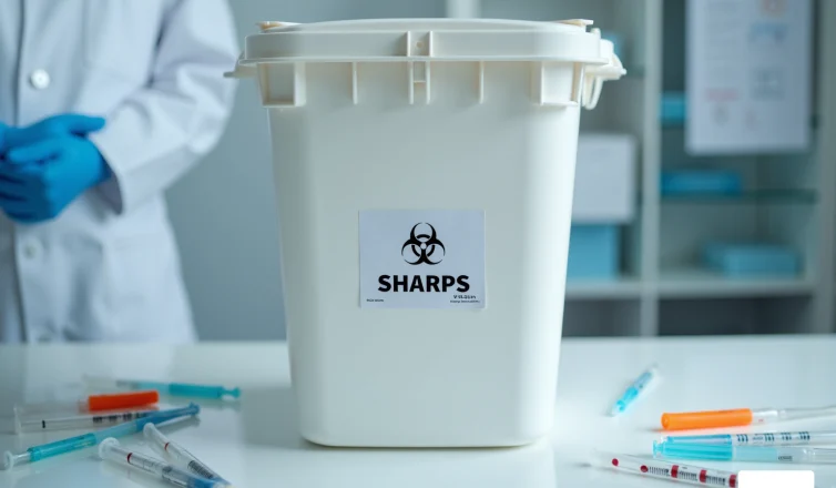 how to safely dispose of a full sharps container in healthcare